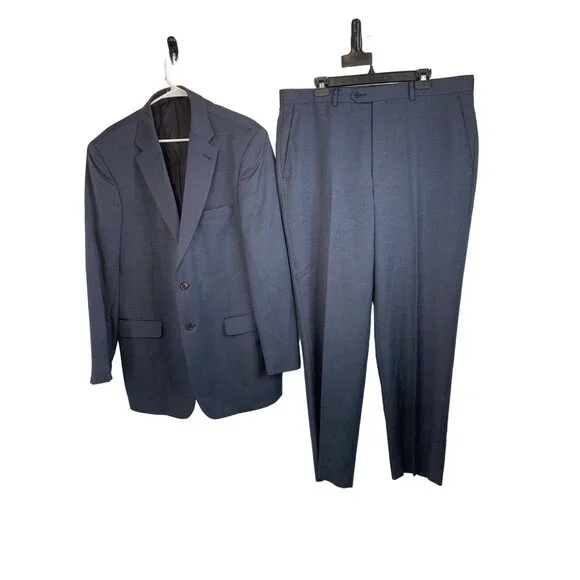 Mens Joseph A Banks Signature piece Suit Blue Size 43L EUC Wool